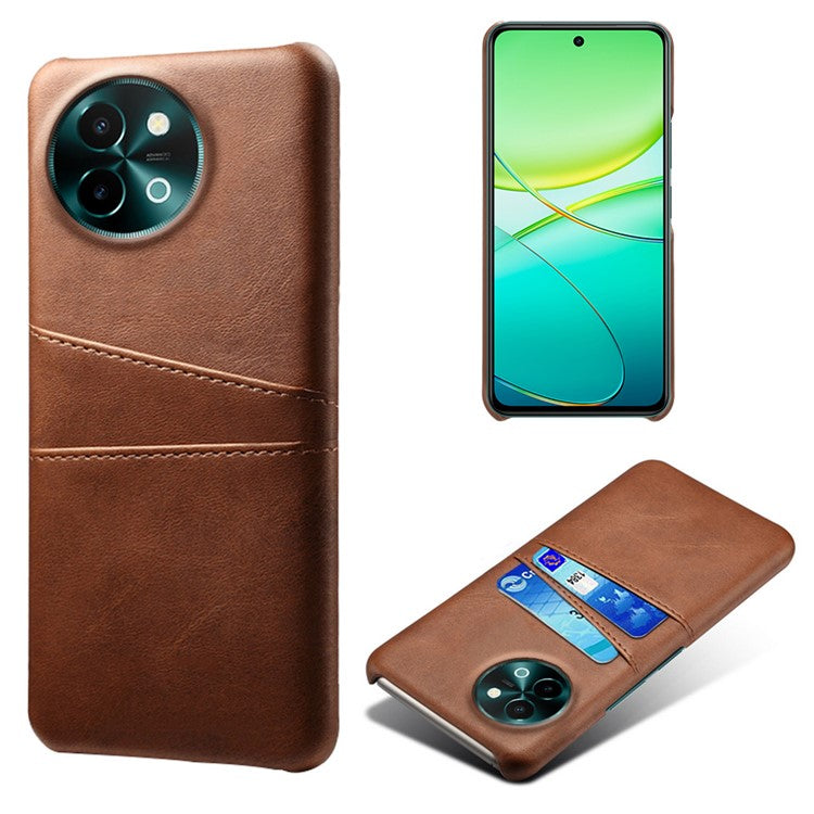 For vivo Y38 5G Case Dual Card Slots PU Leather Hard PC Back Cover - Brown