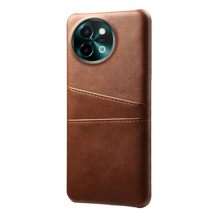 For vivo Y38 5G Case Dual Card Slots PU Leather Hard PC Back Cover - Brown