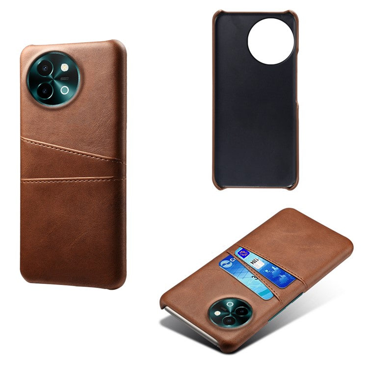 For vivo Y38 5G Case Dual Card Slots PU Leather Hard PC Back Cover - Brown