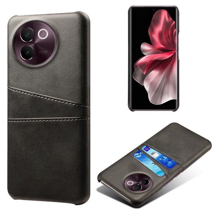 For vivo V30e 5G Case 2 Card Slots Leather+Hard PC Phone Cover - Black