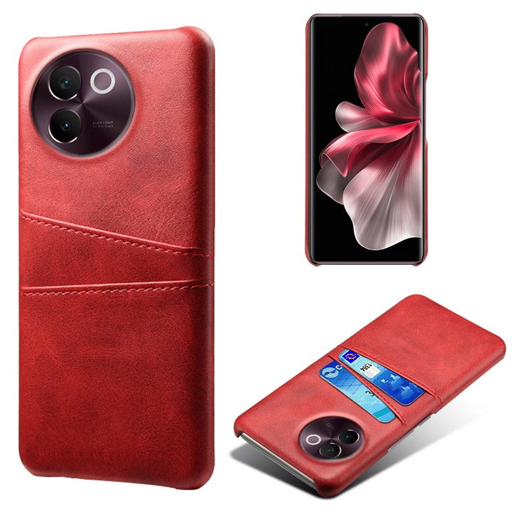 For vivo V30e 5G Case 2 Card Slots Leather+Hard PC Phone Cover - Red