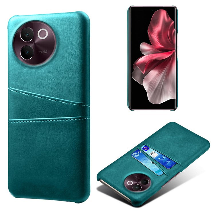 For vivo V30e 5G Case 2 Card Slots Leather+Hard PC Phone Cover - Green