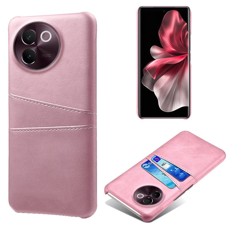 For vivo V30e 5G Case 2 Card Slots Leather+Hard PC Phone Cover - Rose Gold