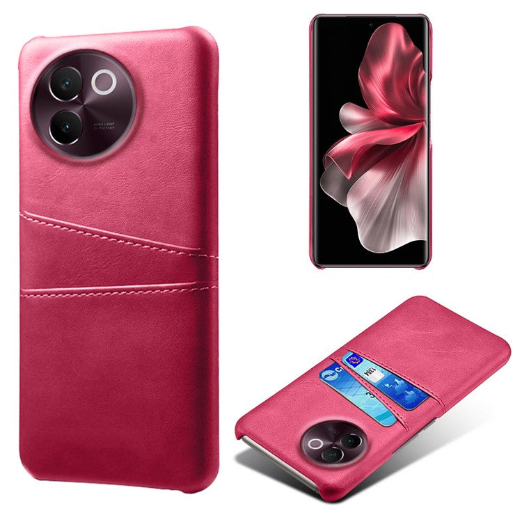 For vivo V30e 5G Case 2 Card Slots Leather+Hard PC Phone Cover - Rose