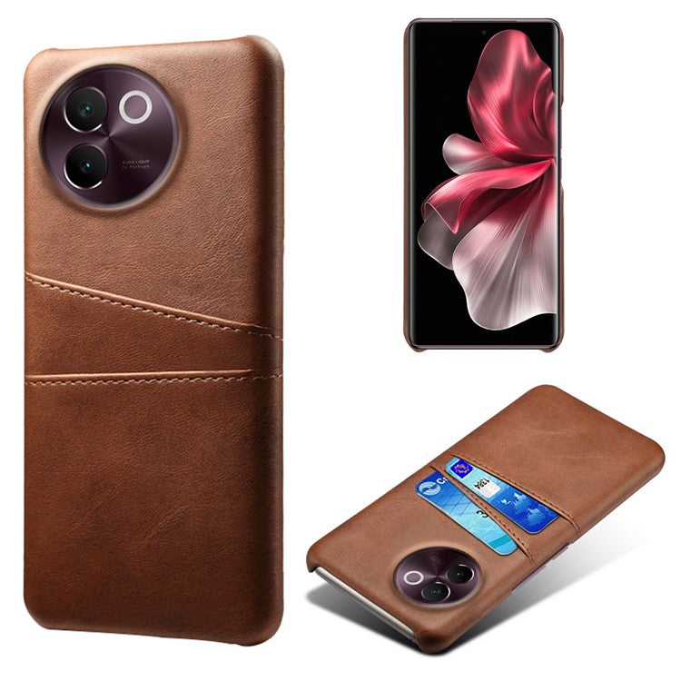 For vivo V30e 5G Case 2 Card Slots Leather+Hard PC Phone Cover - Brown