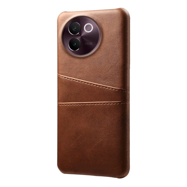 For vivo V30e 5G Case 2 Card Slots Leather+Hard PC Phone Cover - Brown