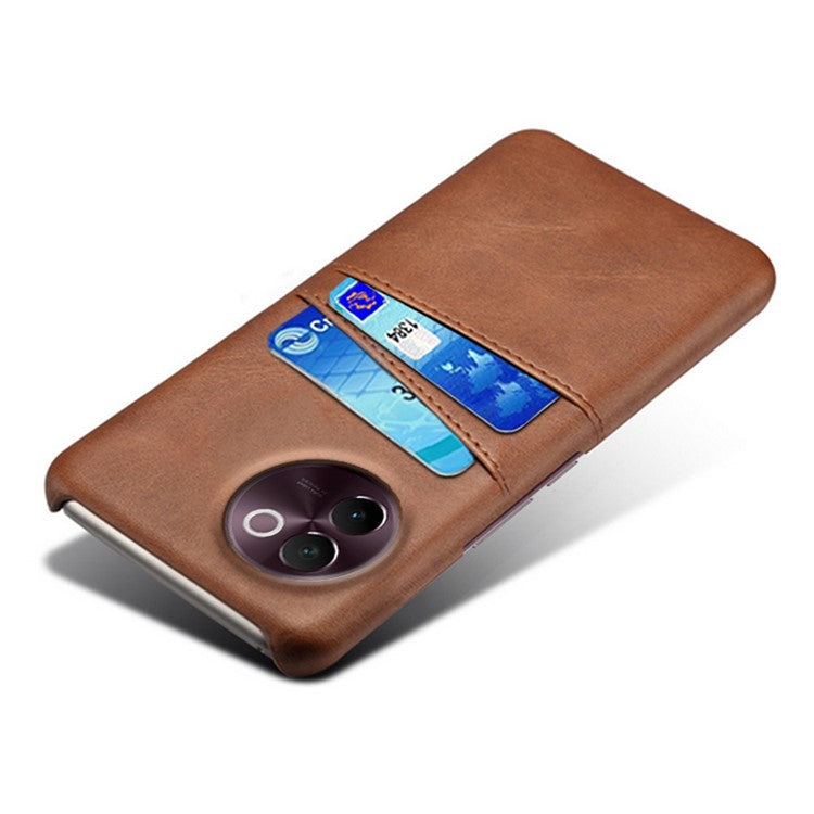 For vivo V30e 5G Case 2 Card Slots Leather+Hard PC Phone Cover - Brown