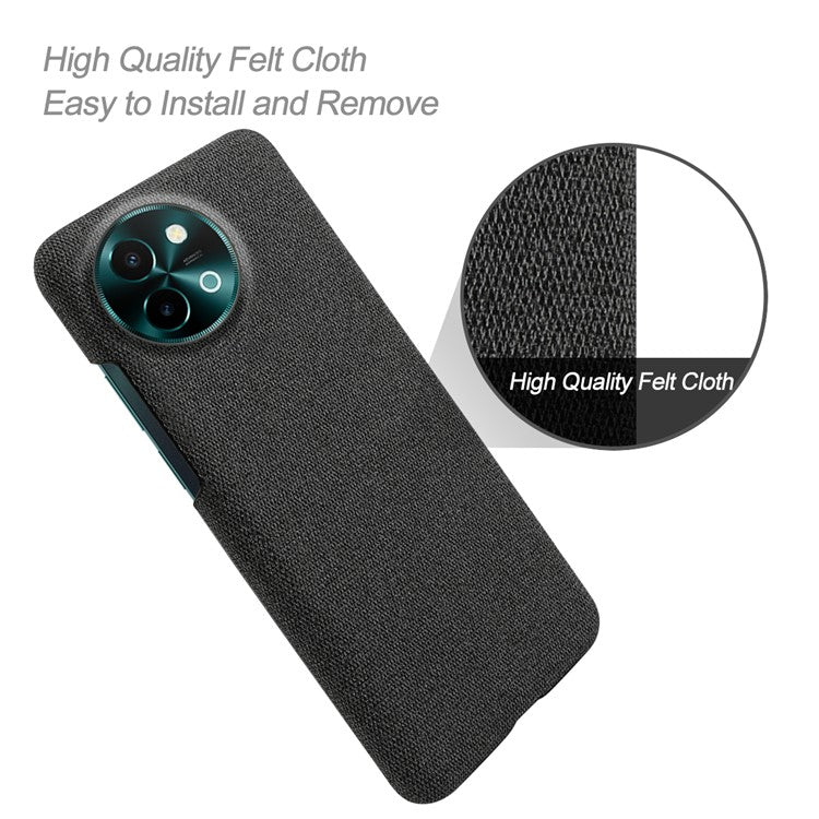 For vivo Y38 5G Slim Case Shockproof Cloth+PC Phone Cover - Black