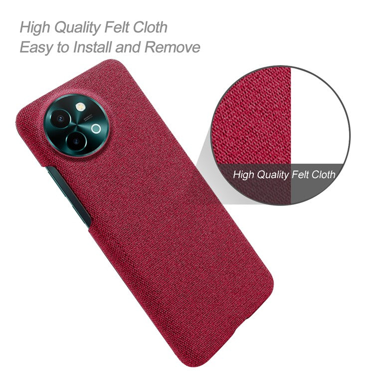 For vivo Y38 5G Slim Case Shockproof Cloth+PC Phone Cover - Red