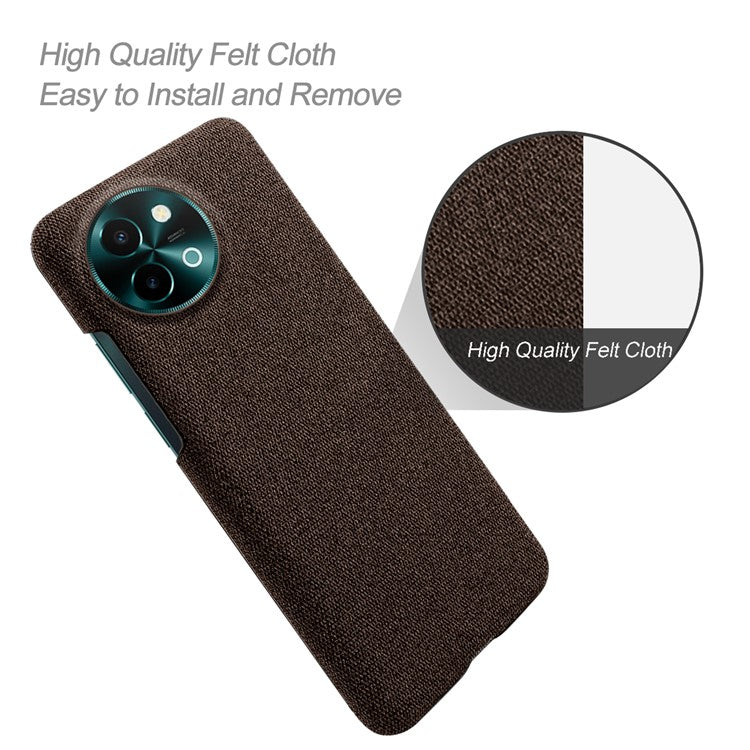 For vivo Y38 5G Slim Case Shockproof Cloth+PC Phone Cover - Brown