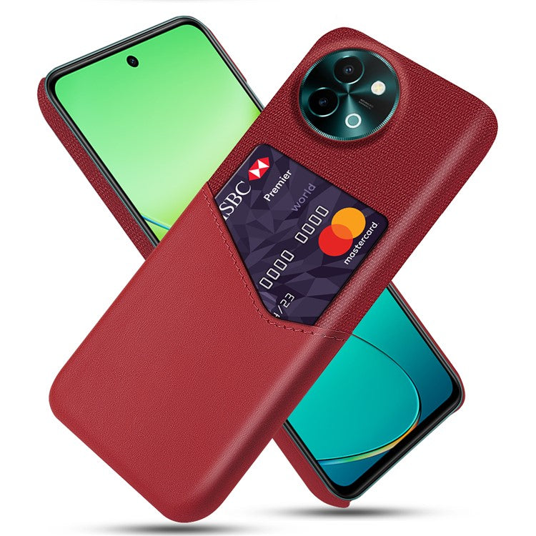 For vivo Y38 5G Case Leather Coated PC Protective Phone Cover with Card Slot - Red