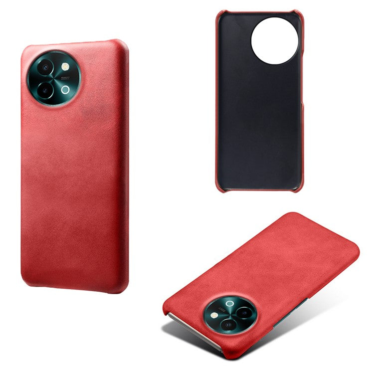 For vivo Y38 5G Cases Calf Texture Leather Hard PC Phone Cover - Red