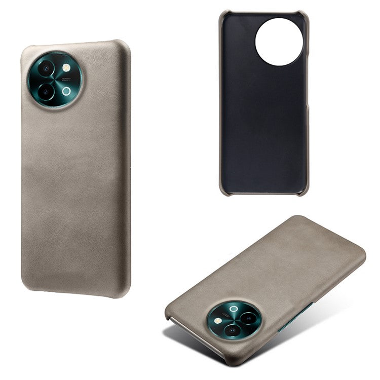 For vivo Y38 5G Cases Calf Texture Leather Hard PC Phone Cover - Grey