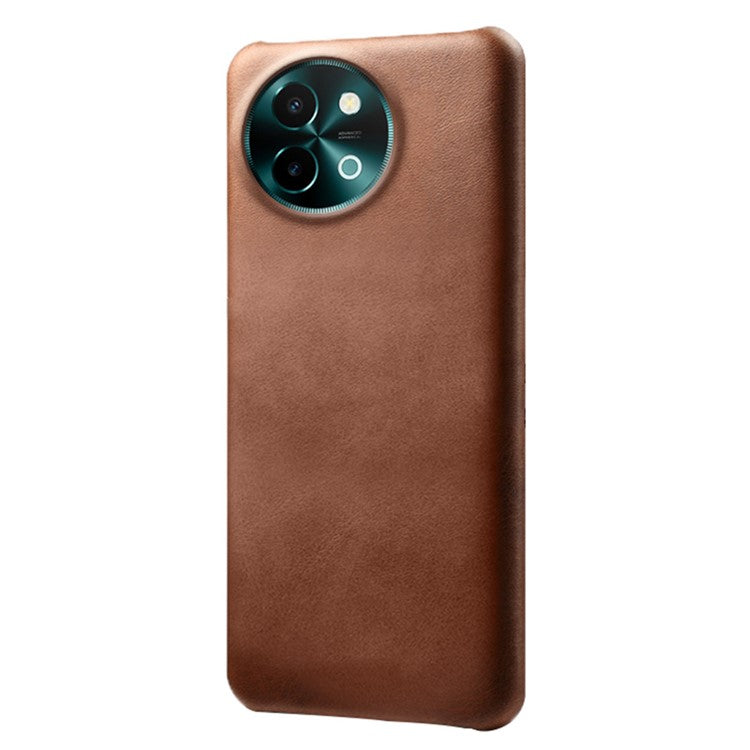 For vivo Y38 5G Cases Calf Texture Leather Hard PC Phone Cover - Brown