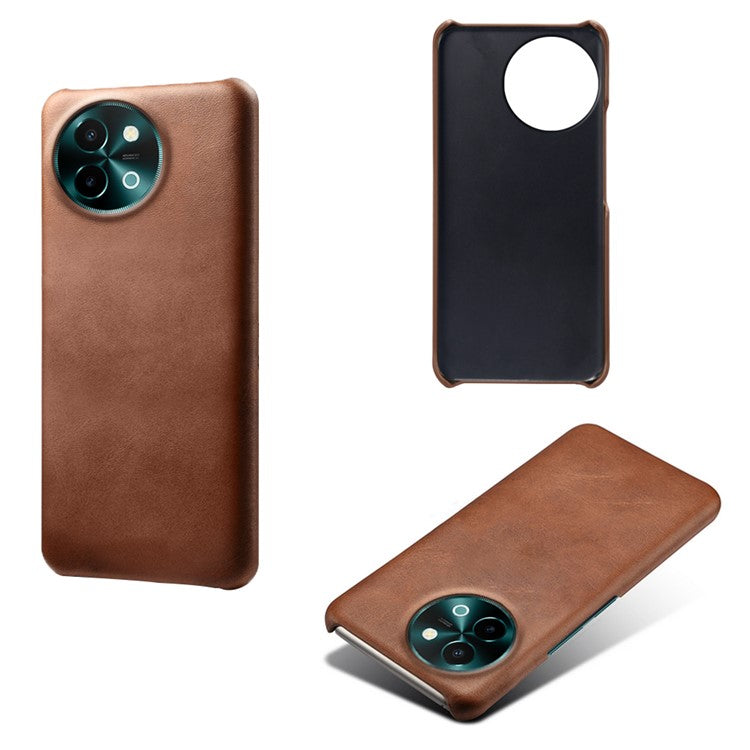 For vivo Y38 5G Cases Calf Texture Leather Hard PC Phone Cover - Brown