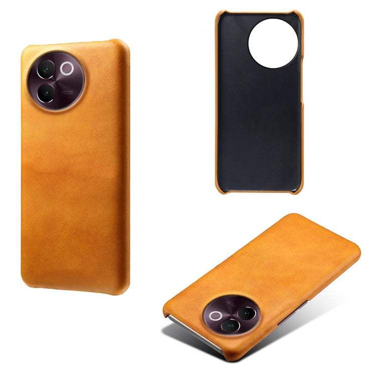 For vivo V30e 5G Case Leather Coated PC Protective Phone Cover Calf Texture - Orange