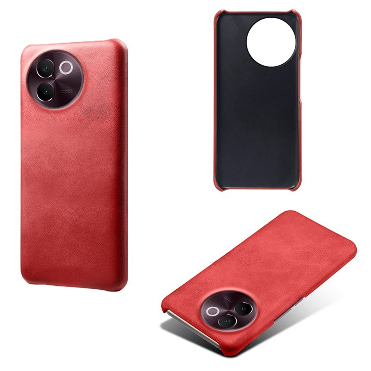 For vivo V30e 5G Case Leather Coated PC Protective Phone Cover Calf Texture - Red