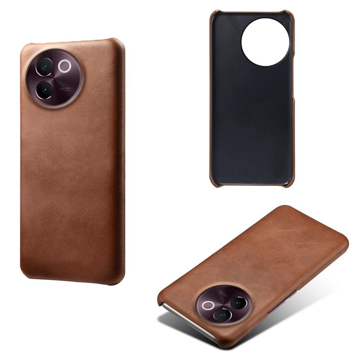 For vivo V30e 5G Case Leather Coated PC Protective Phone Cover Calf Texture - Brown