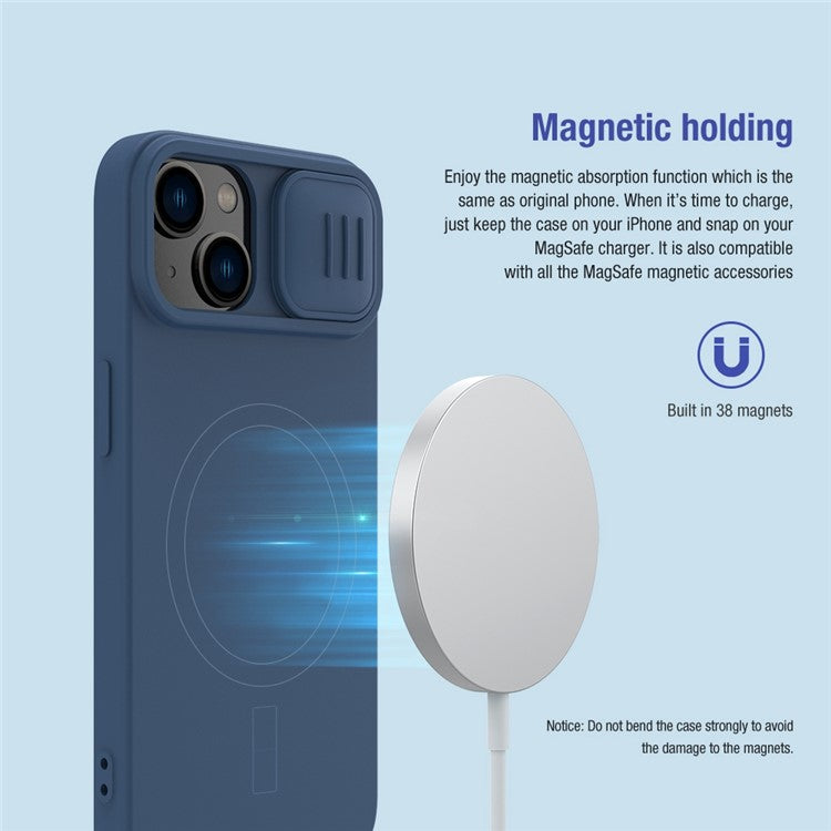 NILLKIN-For-iPhone-14-/-iPhone-13-Magnetic-Phone-Case-PC-+-Silicone-Slide-Camera-Protection-Phone-Cover-Compatible-with-MagSafe---Blue