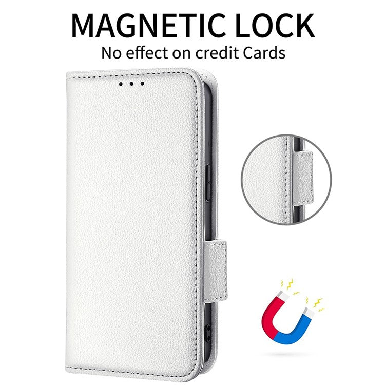 For vivo Y28 4G Shockproof Case Litchi Texture Leather Phone Cover with Strap - White