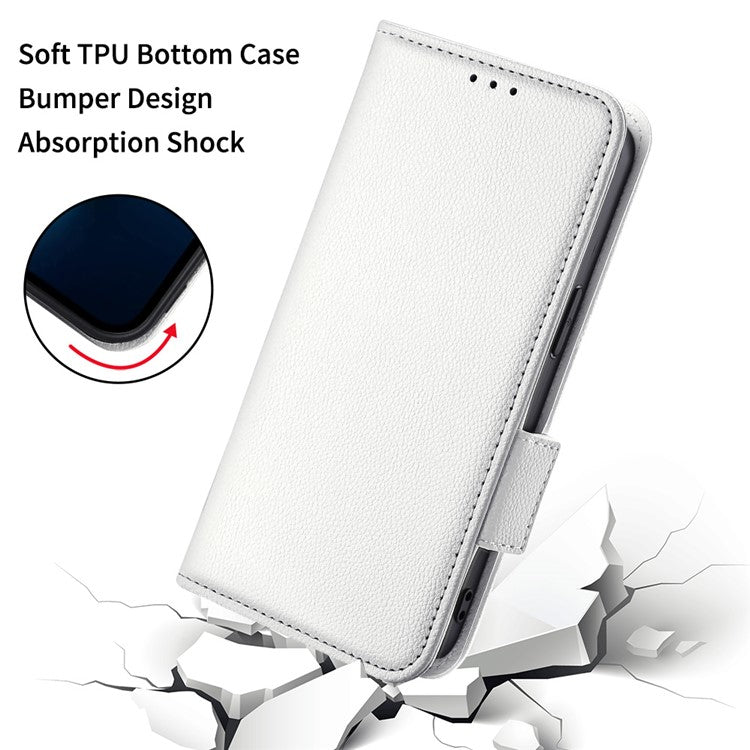 For vivo Y28 4G Shockproof Case Litchi Texture Leather Phone Cover with Strap - White