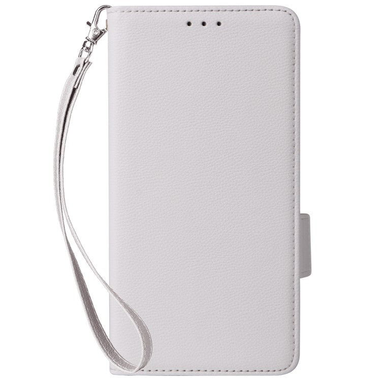 For vivo Y28 4G Shockproof Case Litchi Texture Leather Phone Cover with Strap - White