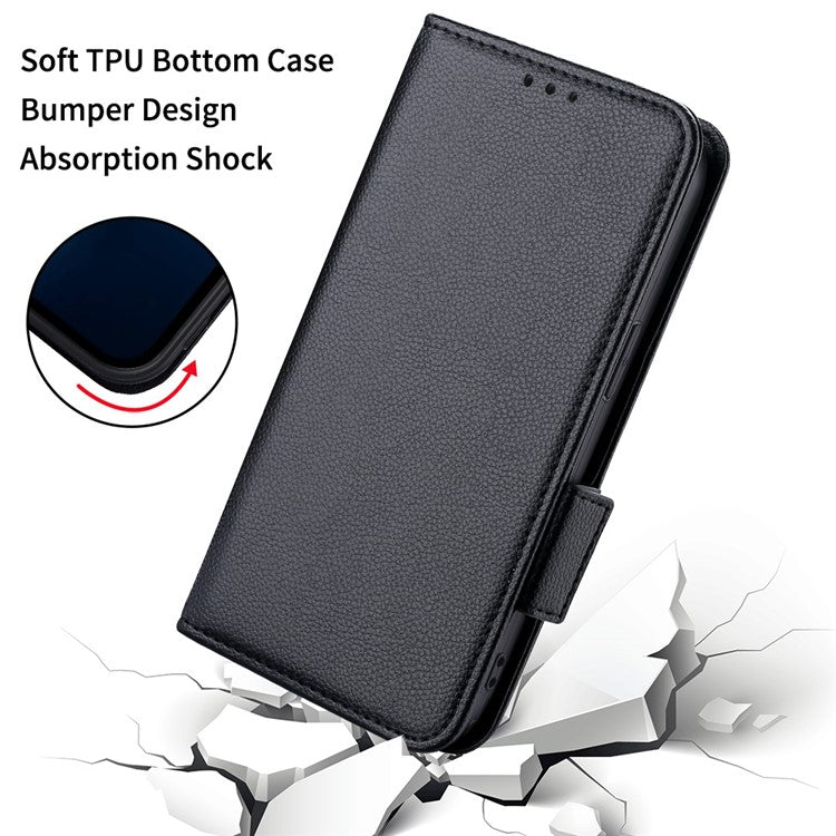 For vivo Y28 4G Shockproof Case Litchi Texture Leather Phone Cover with Strap - Black