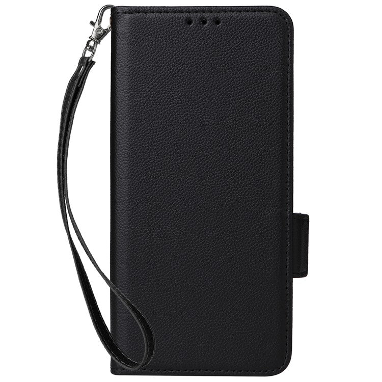 For vivo Y28 4G Shockproof Case Litchi Texture Leather Phone Cover with Strap - Black