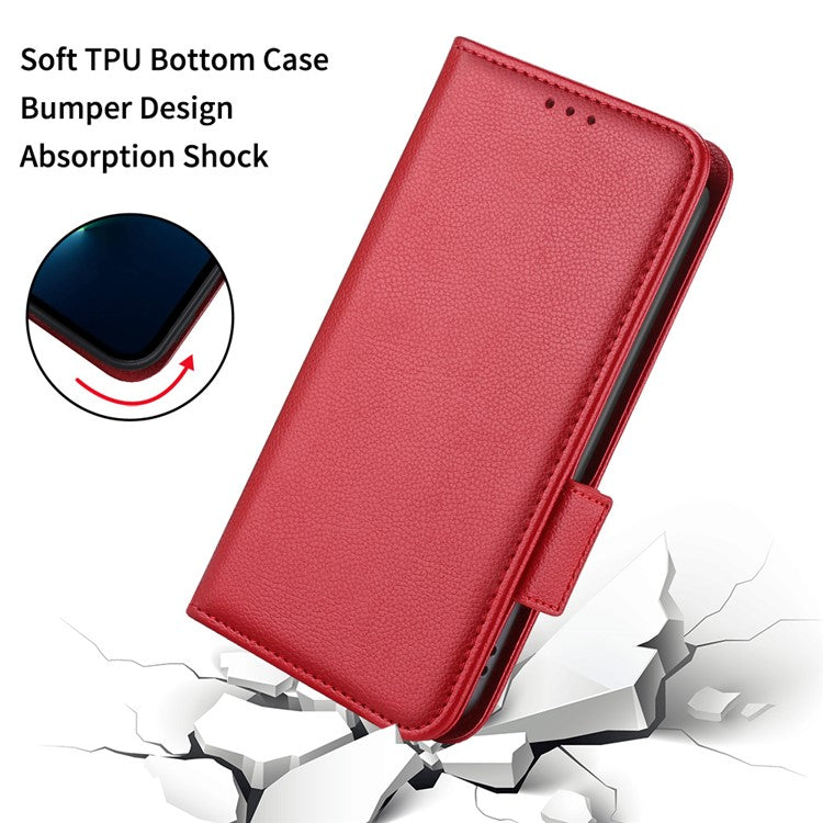 For vivo Y28 4G Shockproof Case Litchi Texture Leather Phone Cover with Strap - Red