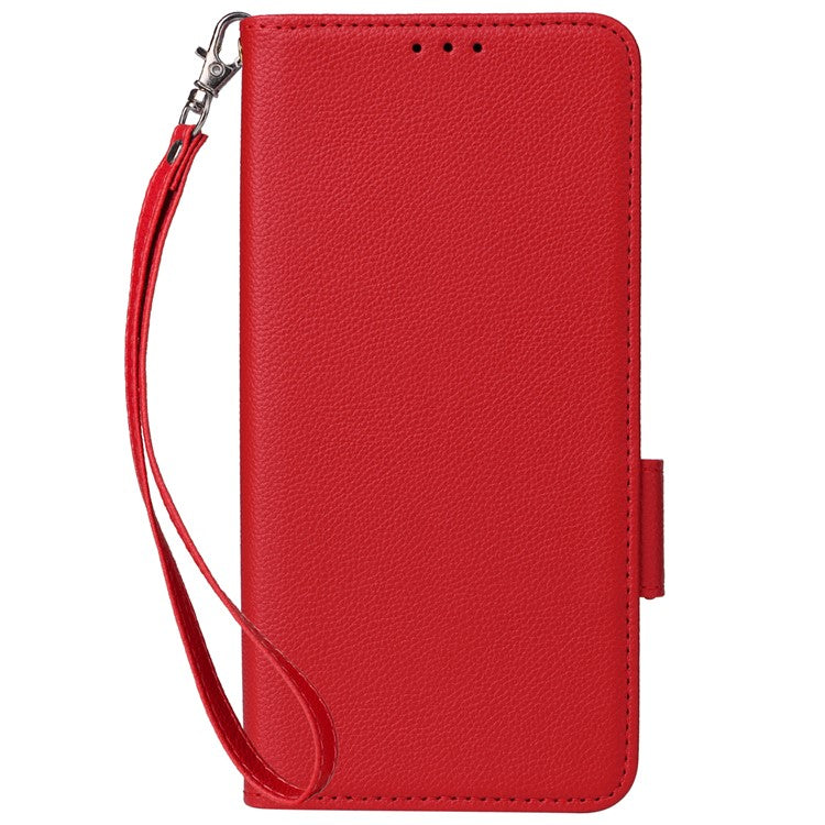 For vivo Y28 4G Shockproof Case Litchi Texture Leather Phone Cover with Strap - Red