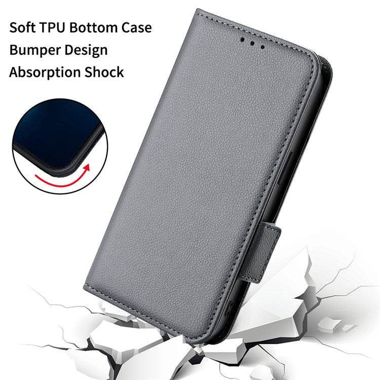 For vivo Y28 4G Shockproof Case Litchi Texture Leather Phone Cover with Strap - Grey