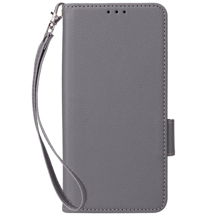 For vivo Y28 4G Shockproof Case Litchi Texture Leather Phone Cover with Strap - Grey