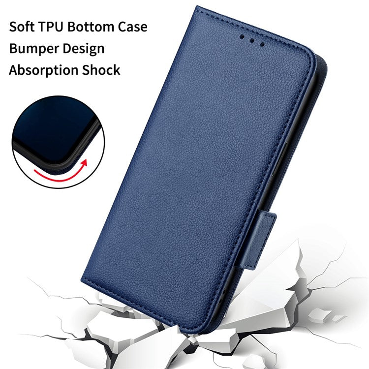 For vivo Y28 4G Shockproof Case Litchi Texture Leather Phone Cover with Strap - Dark Blue