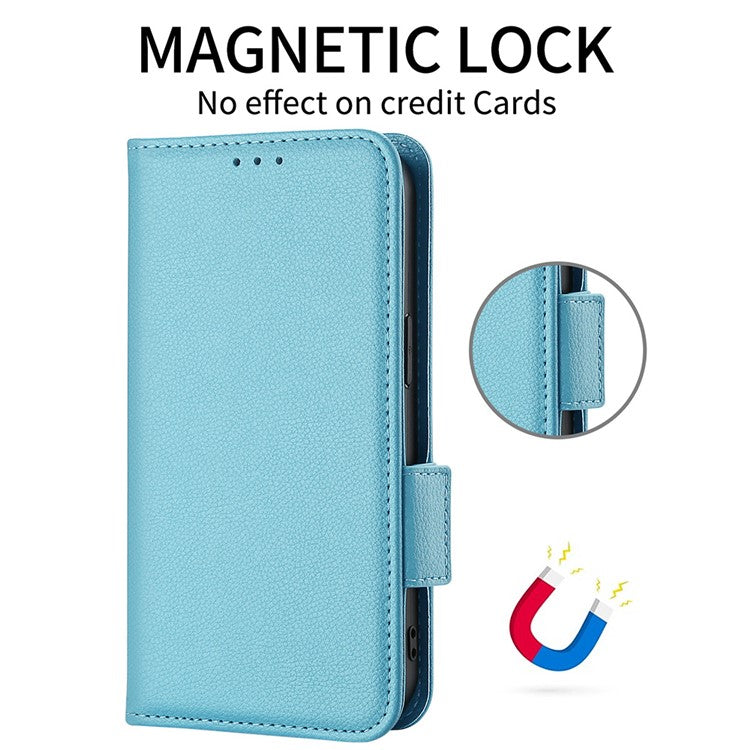 For vivo Y28 4G Shockproof Case Litchi Texture Leather Phone Cover with Strap - Baby Blue