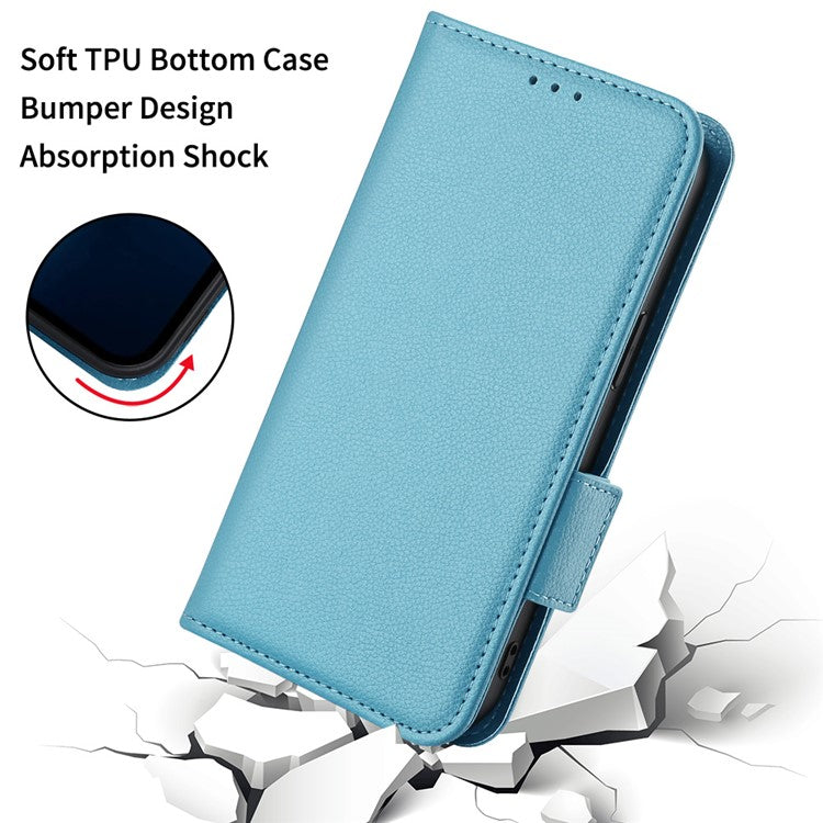 For vivo Y28 4G Shockproof Case Litchi Texture Leather Phone Cover with Strap - Baby Blue