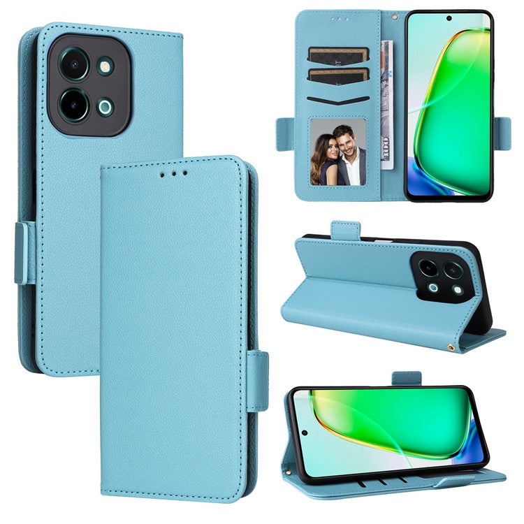 For vivo Y28 4G Shockproof Case Litchi Texture Leather Phone Cover with Strap - Baby Blue