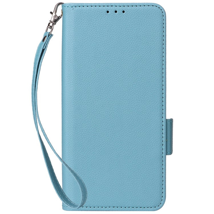 For vivo Y28 4G Shockproof Case Litchi Texture Leather Phone Cover with Strap - Baby Blue