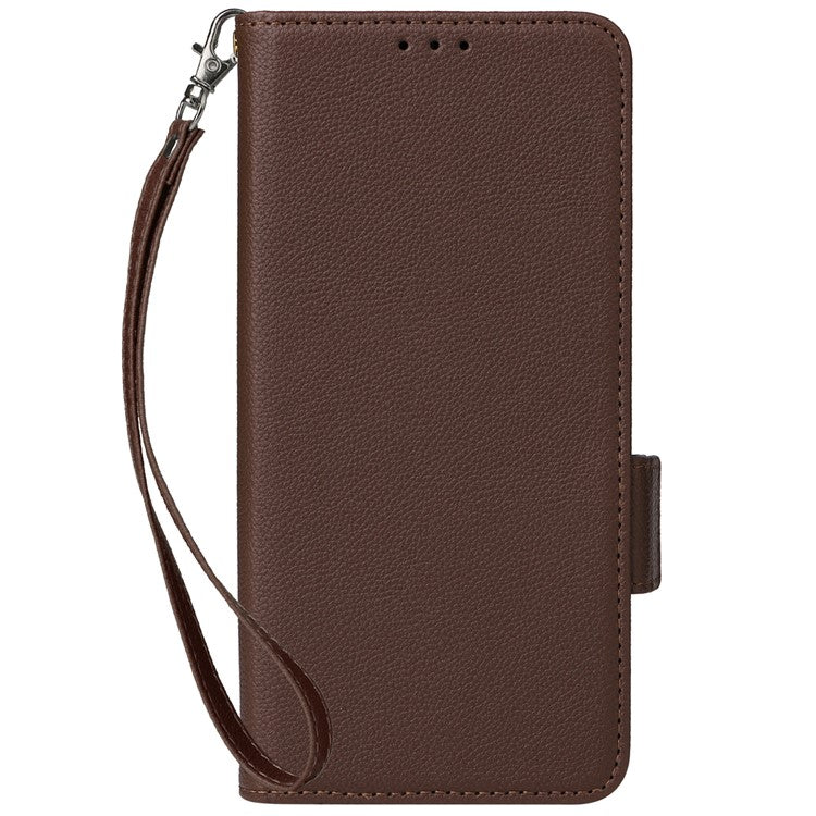 For vivo Y28 4G Shockproof Case Litchi Texture Leather Phone Cover with Strap - Brown