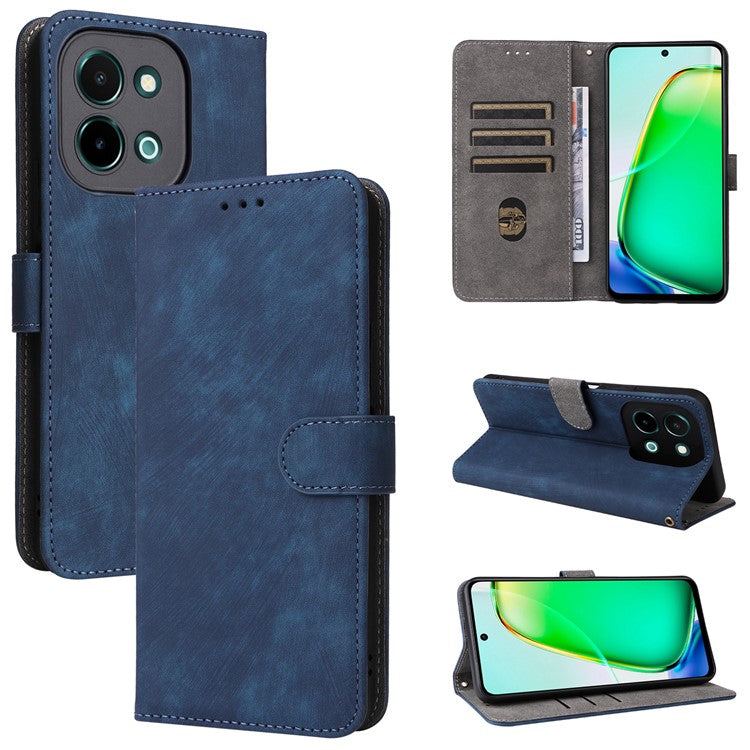 For vivo Y28 4G Case RFID Blocking Leather Phone Cover Horizontal Viewing Stand - Blue