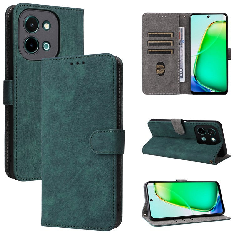 For vivo Y28 4G Case RFID Blocking Leather Phone Cover Horizontal Viewing Stand - Green