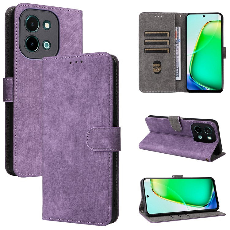 For vivo Y28 4G Case RFID Blocking Leather Phone Cover Horizontal Viewing Stand - Purple