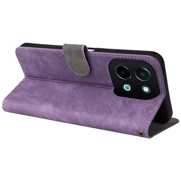 For vivo Y28 4G Case RFID Blocking Leather Phone Cover Horizontal Viewing Stand - Purple