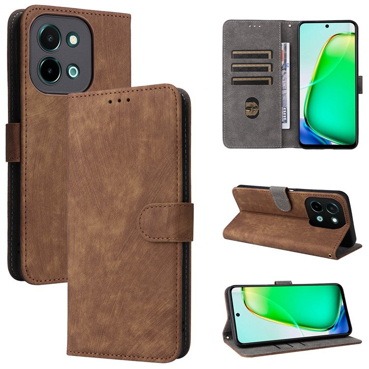 For vivo Y28 4G Case RFID Blocking Leather Phone Cover Horizontal Viewing Stand - Brown