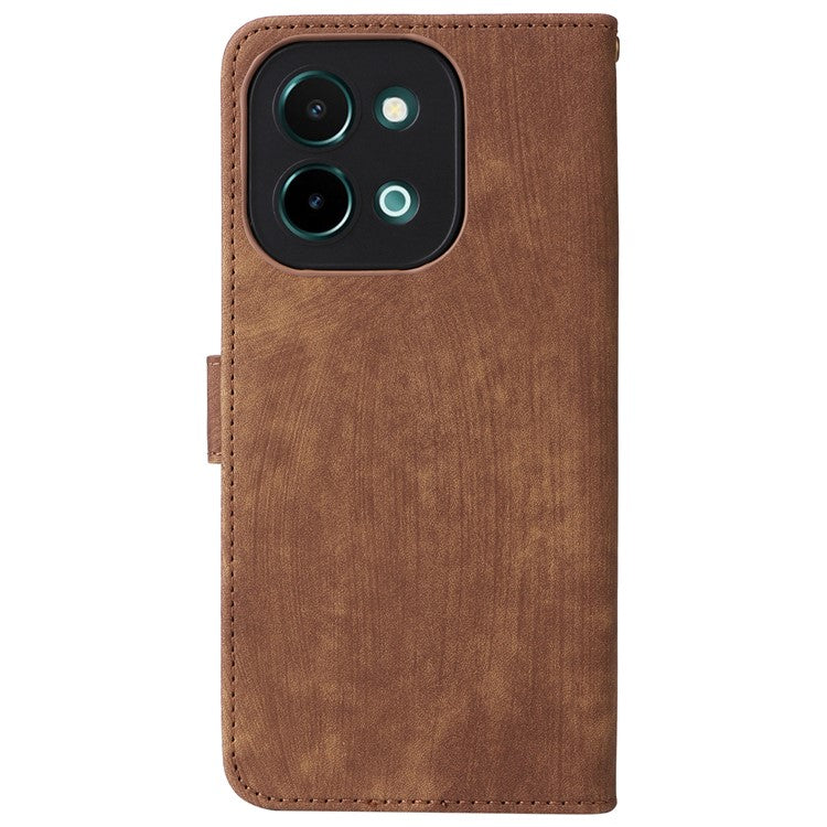 For vivo Y28 4G Case RFID Blocking Leather Phone Cover Horizontal Viewing Stand - Brown