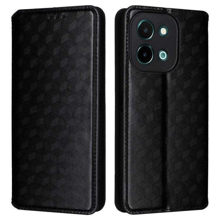 For vivo Y28 4G Magnetic Absorption Case Rhombus Leather Phone Cover - Black