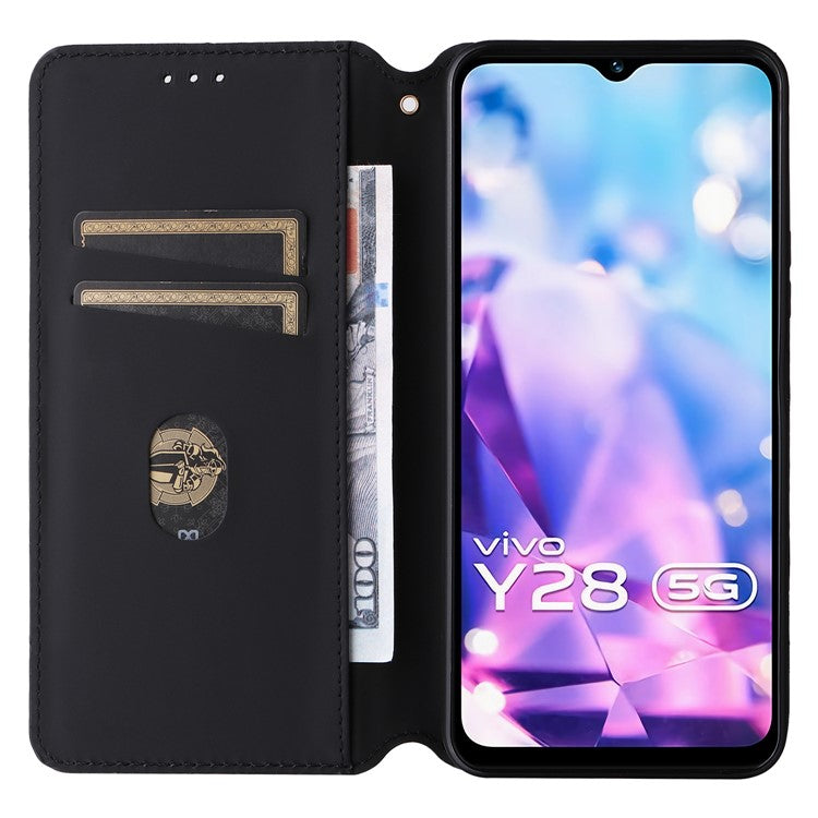 For vivo Y28 4G Magnetic Absorption Case Rhombus Leather Phone Cover - Black