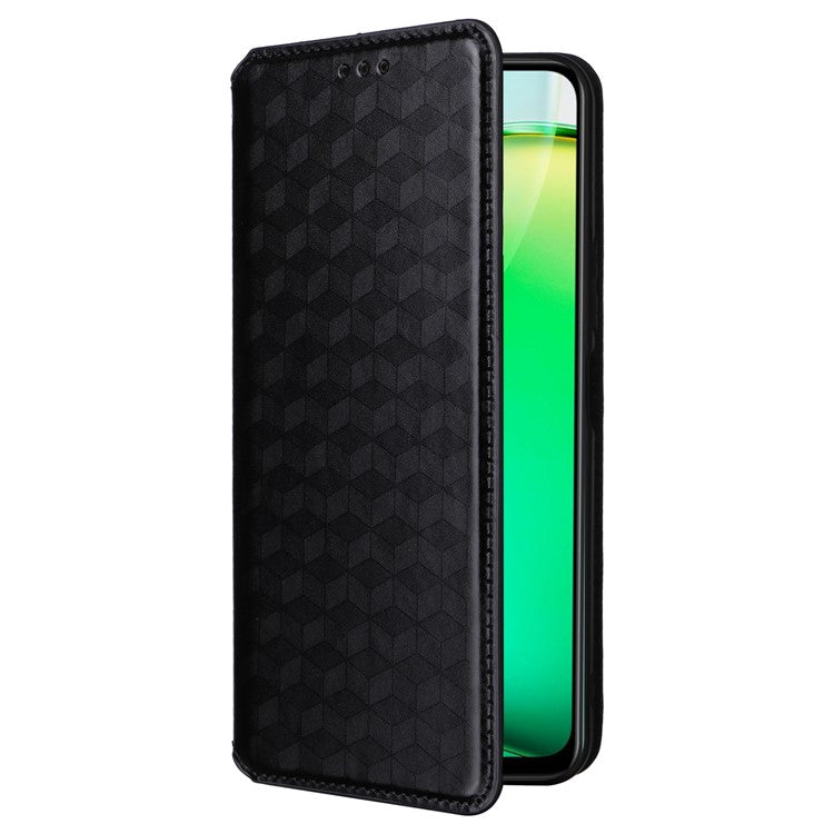 For vivo Y28 4G Magnetic Absorption Case Rhombus Leather Phone Cover - Black