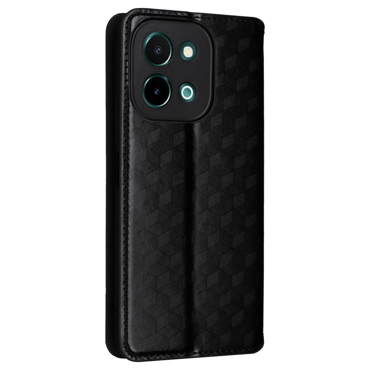 For vivo Y28 4G Magnetic Absorption Case Rhombus Leather Phone Cover - Black