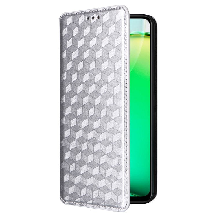 For vivo Y28 4G Magnetic Absorption Case Rhombus Leather Phone Cover - Silver