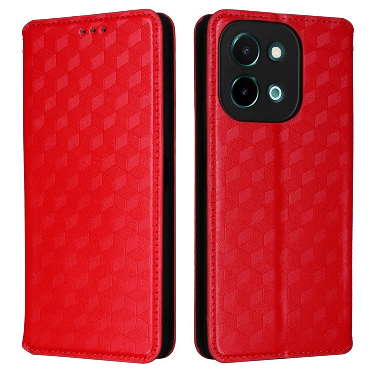 For vivo Y28 4G Magnetic Absorption Case Rhombus Leather Phone Cover - Red